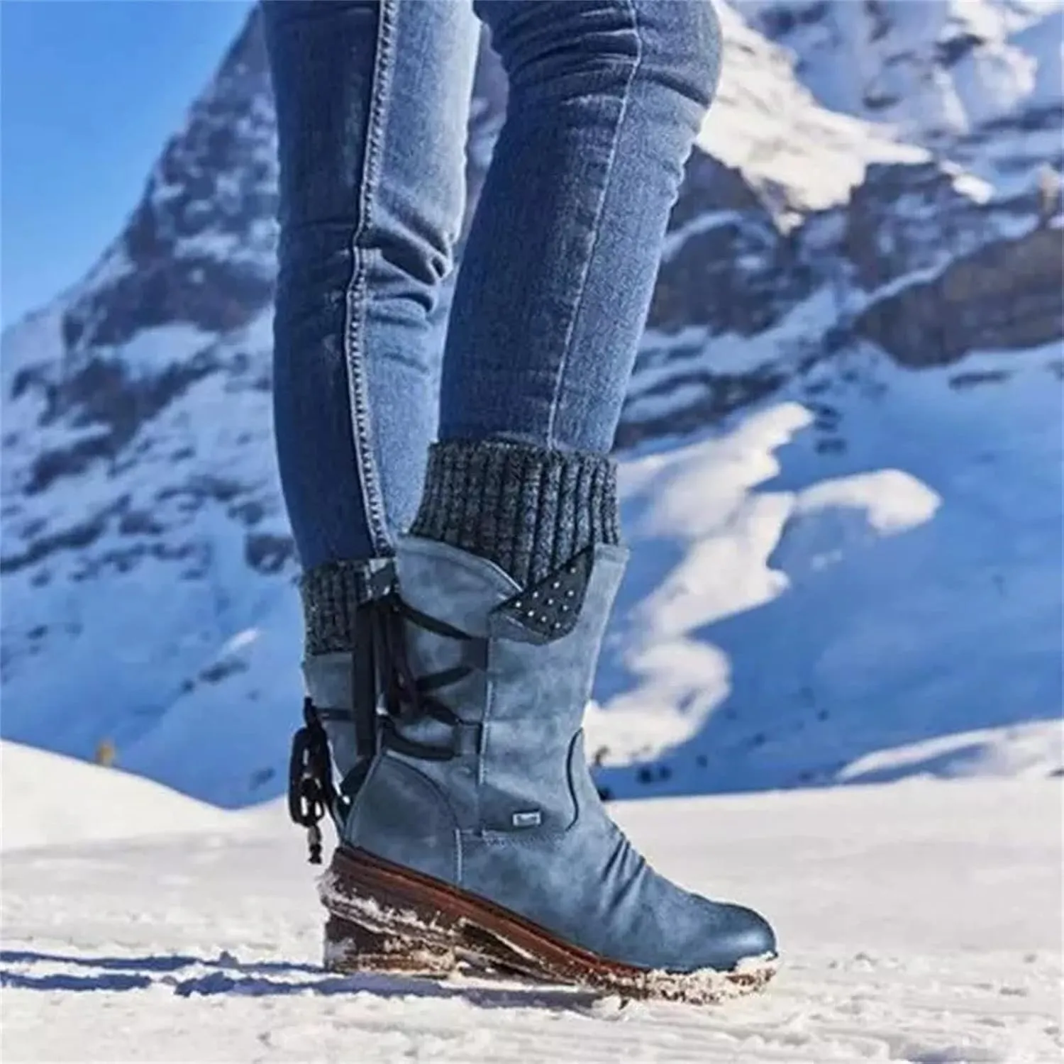 Ladmiple Boots For Women Ankle Booties Low Heel Mid Calf Combat Riding Fashion Winter Motorcycle Military Biker Boots