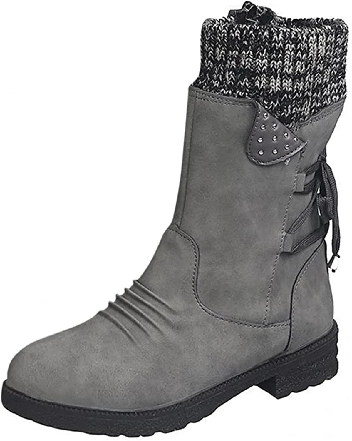 Ladmiple Boots For Women Ankle Booties Low Heel Mid Calf Combat Riding Fashion Winter Motorcycle Military Biker Boots