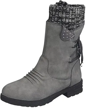 Ladmiple Boots For Women Ankle Booties Low Heel Mid Calf Combat Riding Fashion Winter Motorcycle Military Biker Boots