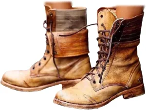 Ladmiple Boots For Women Ankle Booties Western Winter Mid Calf Military Combat Boots Low Heel Motorcycle Riding Biker Boots