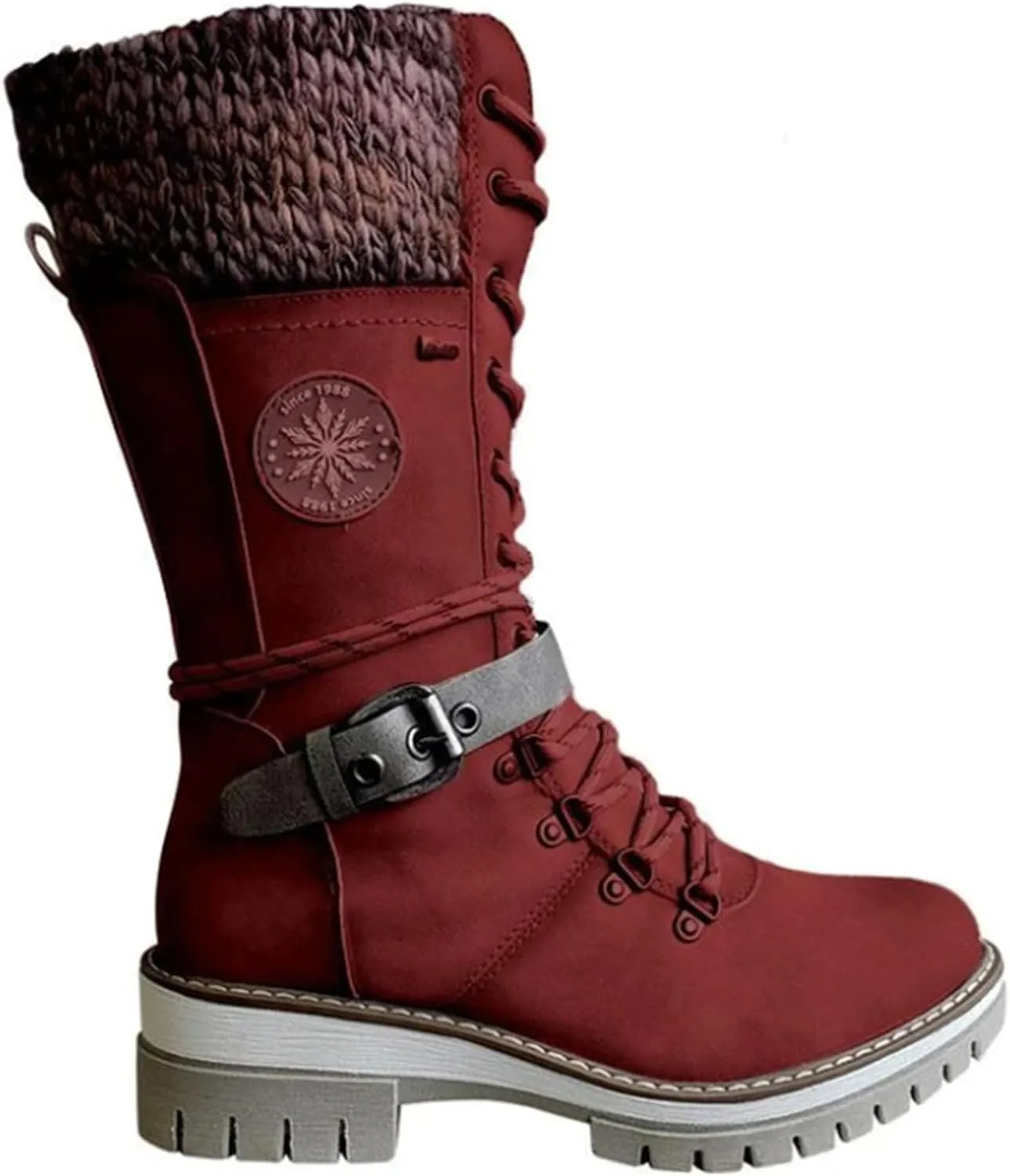 Ladmiple Combat Boots Womens Mid Calf Military Winter Boot Side Zipper Low Heel Motorcycle Riding Biker Western Ankle Booties