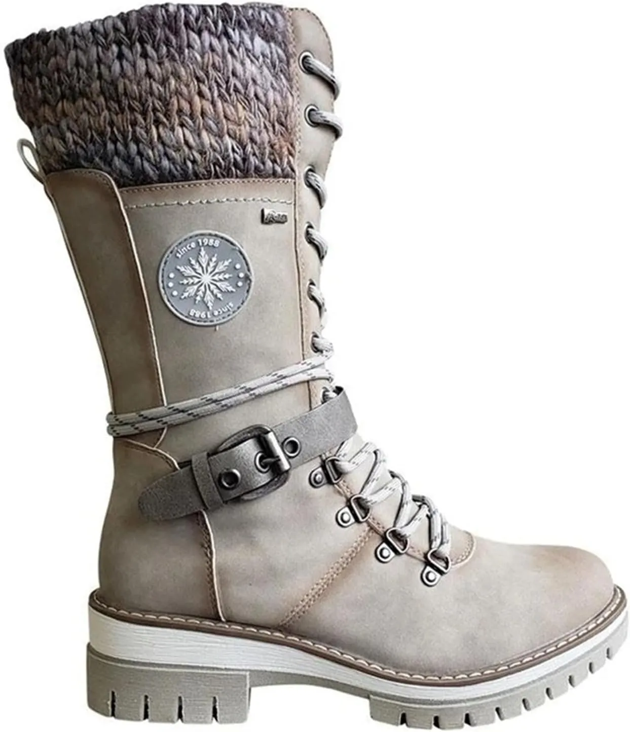 Ladmiple Combat Boots Womens Mid Calf Military Winter Boot Side Zipper Low Heel Motorcycle Riding Biker Western Ankle Booties