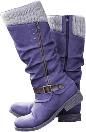 Ladmiple Cowgirl Boots Wide Calf Wide Foot Western Cowboy Boots Knee High Stitching Almond Chunky Heel Fashion Boot Pull-On