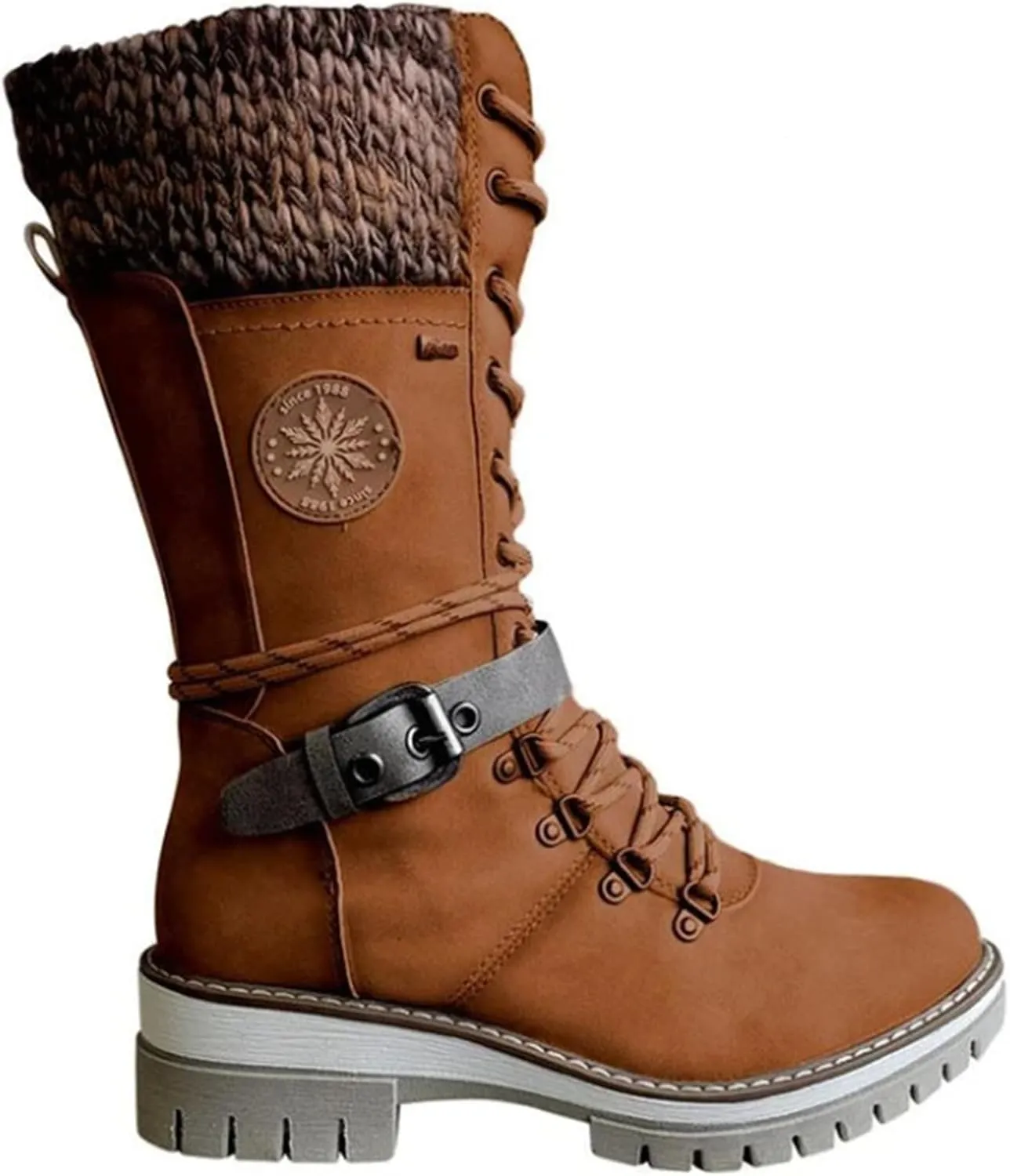 Ladmiple Fall Boots For Women 2024 Wide Calf Mid Calf Ankle Booties Side Zipper Low Heel Motorcycle Combat Riding Biker Boots