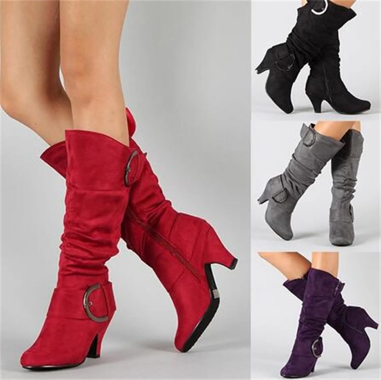 Ladmiple Fall Boots Women Knee High Wide Calf Cowboy Cowgirl Boots Lace Up Chunky Heel Fashion Western Victorian Boots
