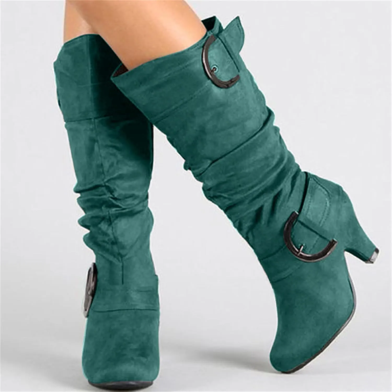 Ladmiple Fall Boots Women Knee High Wide Calf Pointed Toe Cone Heel Size Zipper Slouchy Cowboy Cowgirl Western Boots