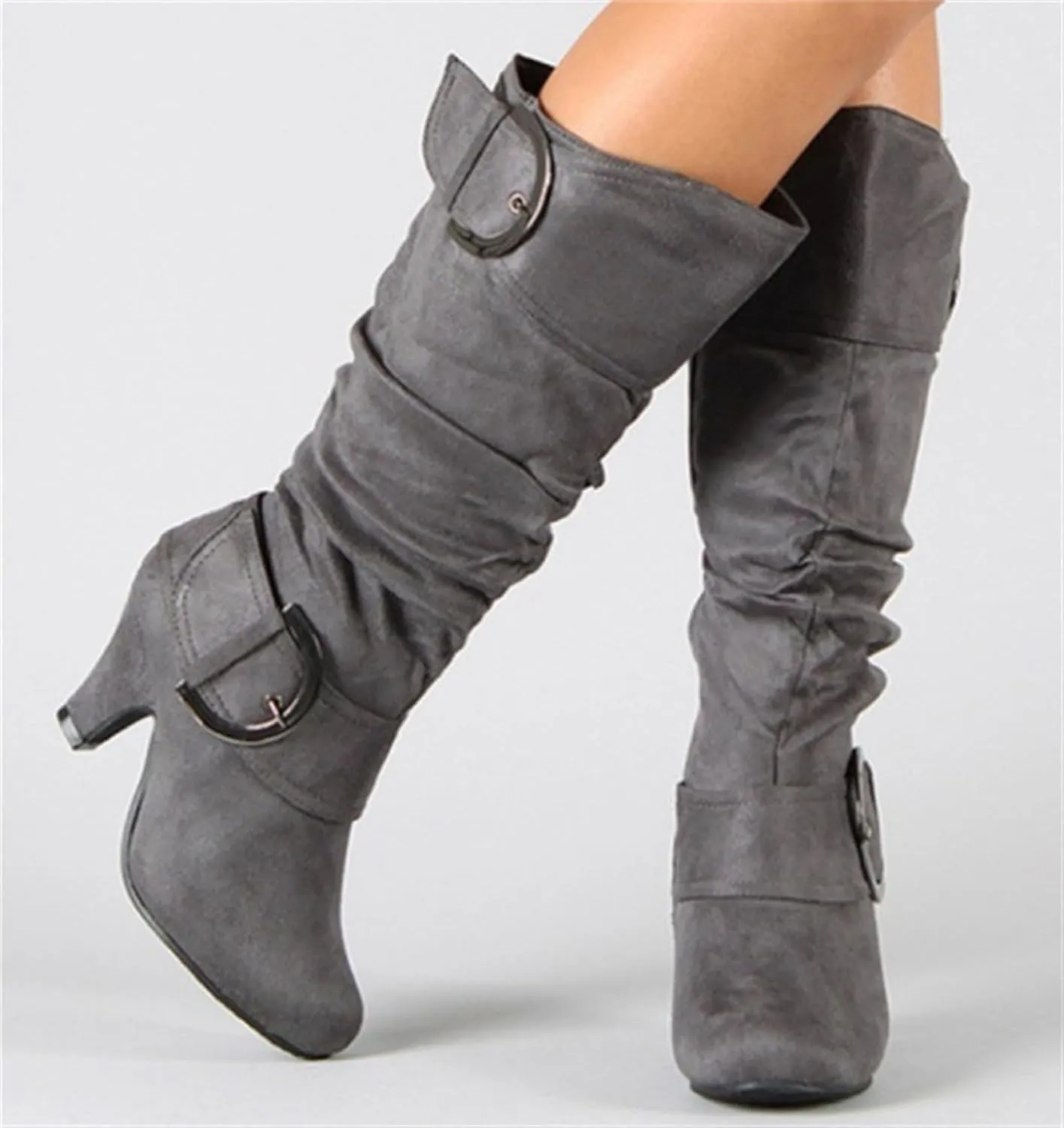 Ladmiple Fall Boots Women Knee High Wide Calf Pointed Toe Cone Heel Size Zipper Slouchy Cowboy Cowgirl Western Boots