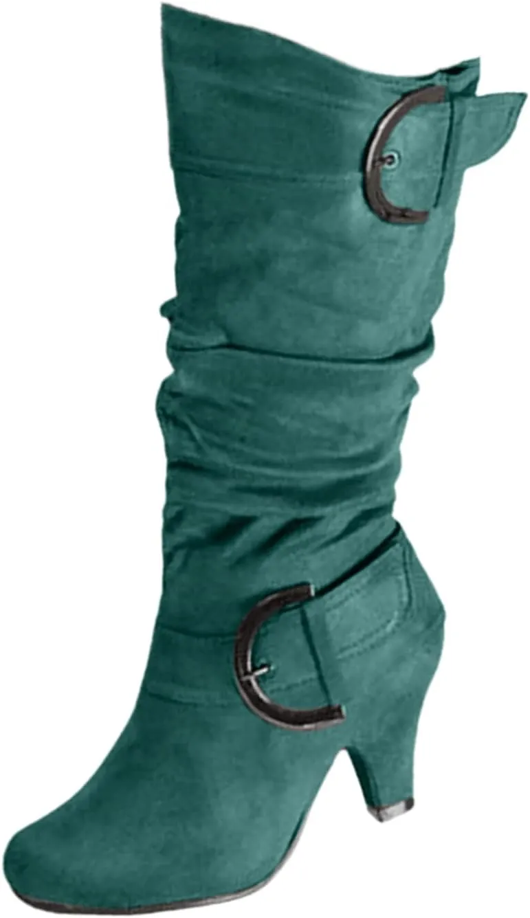 Ladmiple Fall Boots Women Knee High Wide Calf Pointed Toe Cone Heel Size Zipper Slouchy Cowboy Cowgirl Western Boots