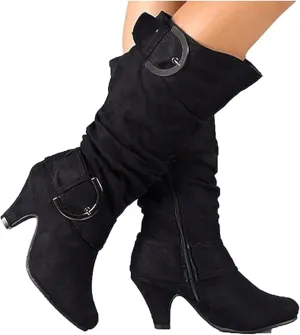 Ladmiple Fall Bo_ots Women Wide_Calf Knee_High Bo_ots Sexy Cone he_el Zipper Fashion Elegant Slouchy Cowboy Cowgirl Bo_ots