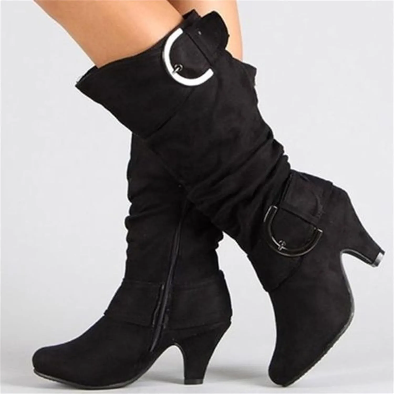 Ladmiple Fall Bo_ots Women Wide_Calf Knee_High Bo_ots Sexy Cone he_el Zipper Fashion Elegant Slouchy Cowboy Cowgirl Bo_ots