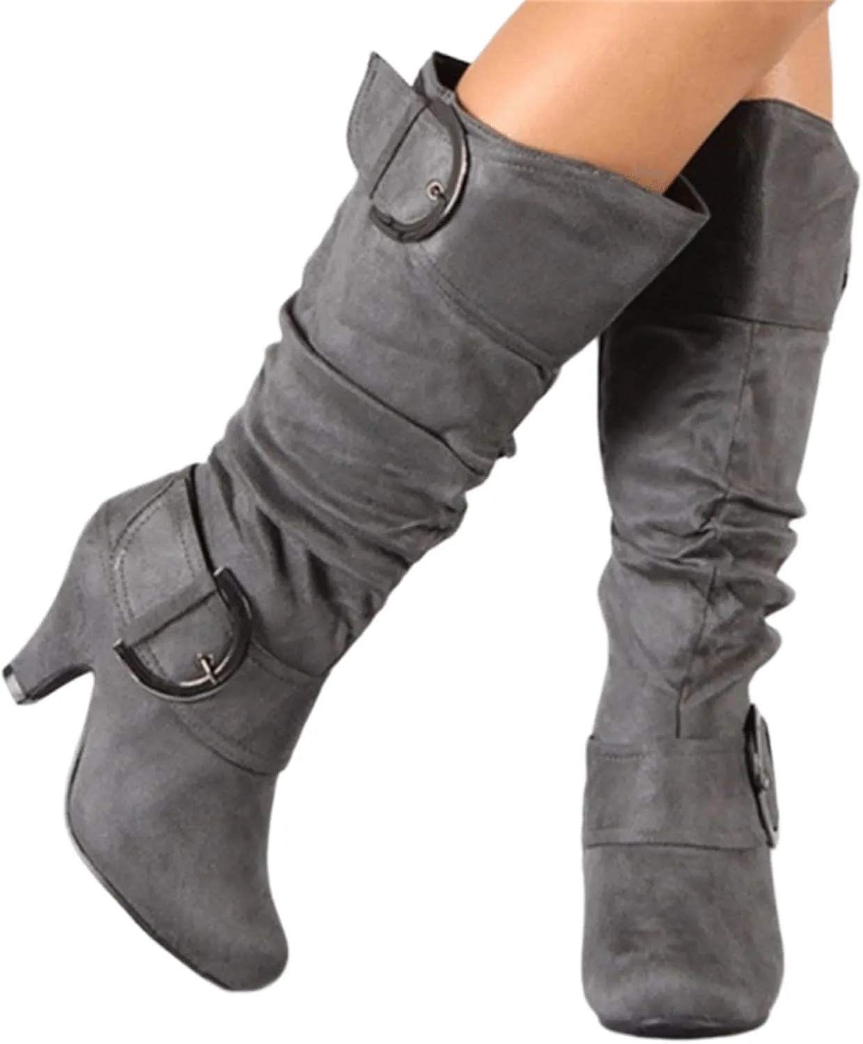Ladmiple Fall Bo_ots Women Wide_Calf Knee_High Bo_ots Sexy Cone he_el Zipper Fashion Elegant Slouchy Cowboy Cowgirl Bo_ots