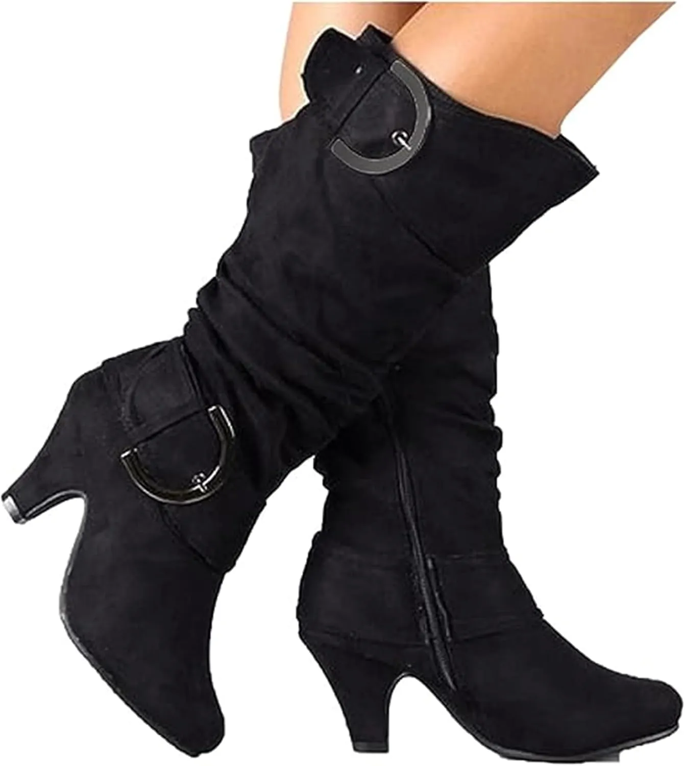 Ladmiple Fall Bo_ots Women Wide_Calf Knee_High Bo_ots Sexy Cone he_el Zipper Fashion Elegant Slouchy Cowboy Cowgirl Bo_ots