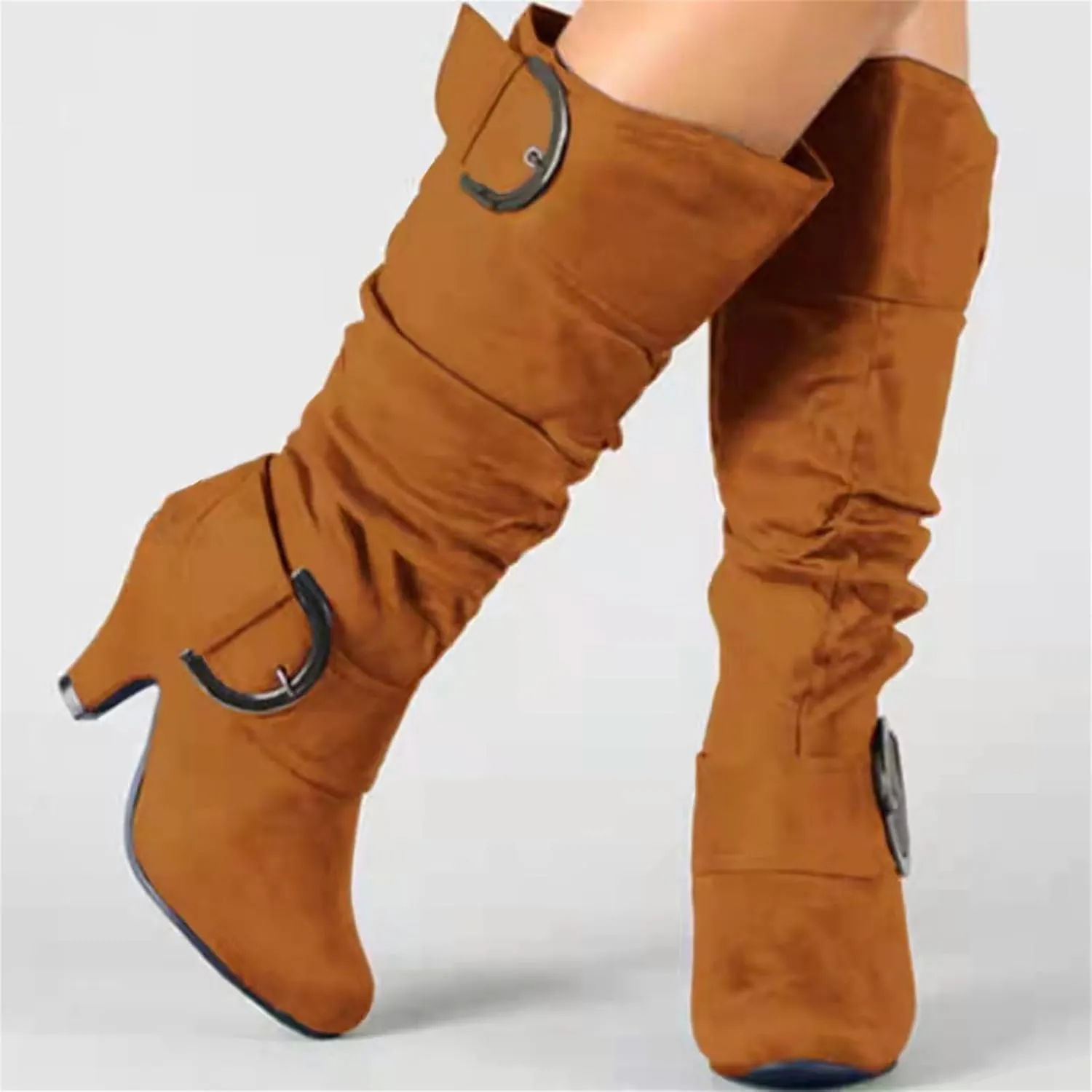 Ladmiple Fall Bo_ots Women Wide_Calf Knee_High Bo_ots Sexy Cone he_el Zipper Fashion Elegant Slouchy Cowboy Cowgirl Bo_ots