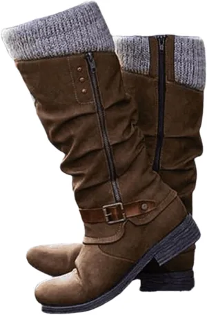 Ladmiple Motorcycle Boots Women Riding Military Combat Boots Mid Calf Side Zipper Low Heel Winter Western Biker Boots 2024