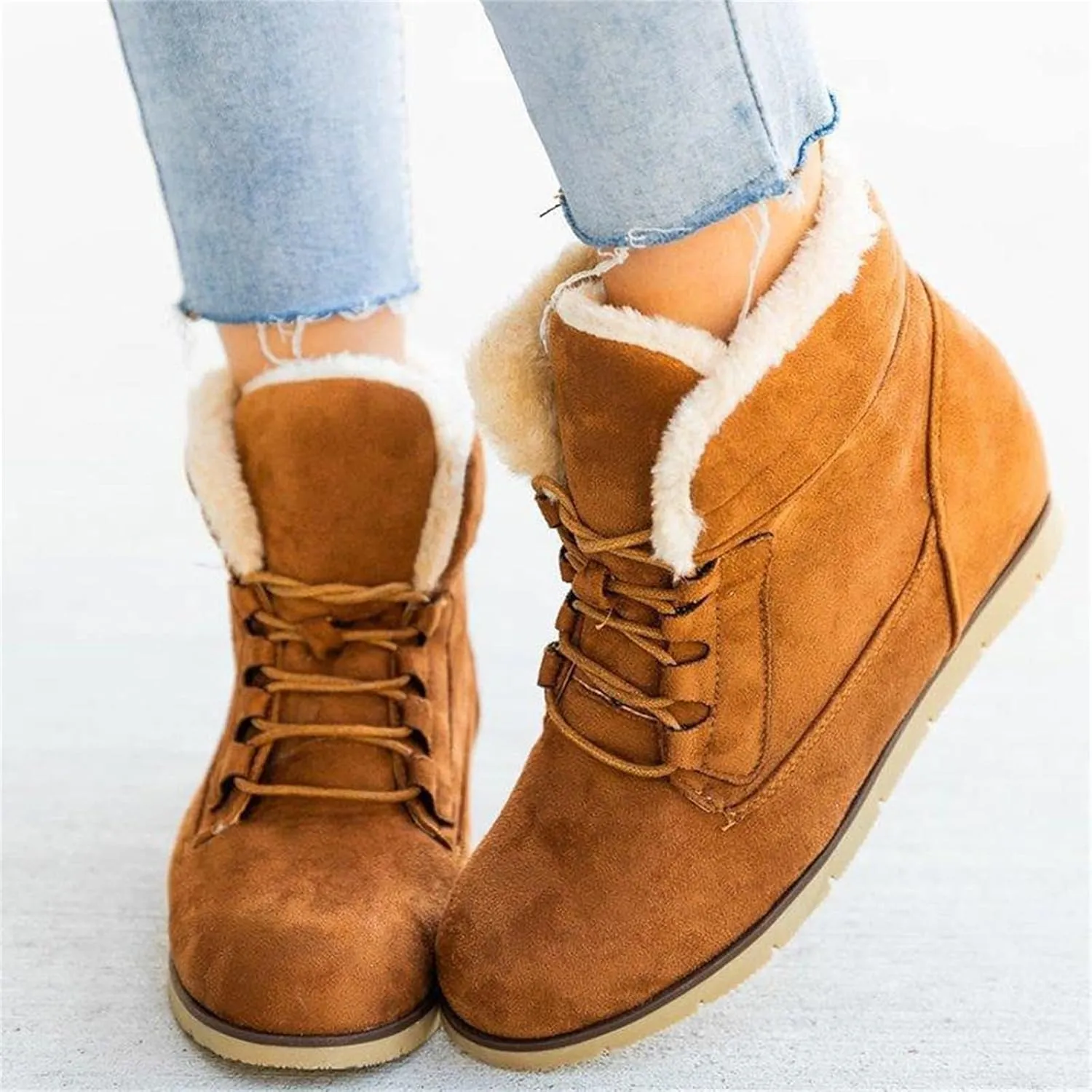 Ladmiple Snow Boots For Women Wide Width Lace Up Winter Boots Warm Ankle Booties Fashion Fur Lined Outdoor Combat Shoes