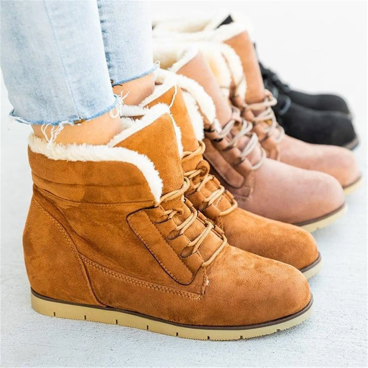 Ladmiple Snow Boots For Women Wide Width Lace Up Winter Boots Warm Ankle Booties Fashion Fur Lined Outdoor Combat Shoes