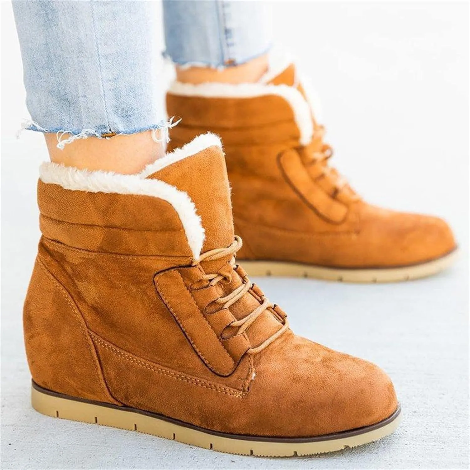 Ladmiple Snow Boots For Women Wide Width Lace Up Winter Boots Warm Ankle Booties Fashion Fur Lined Outdoor Combat Shoes