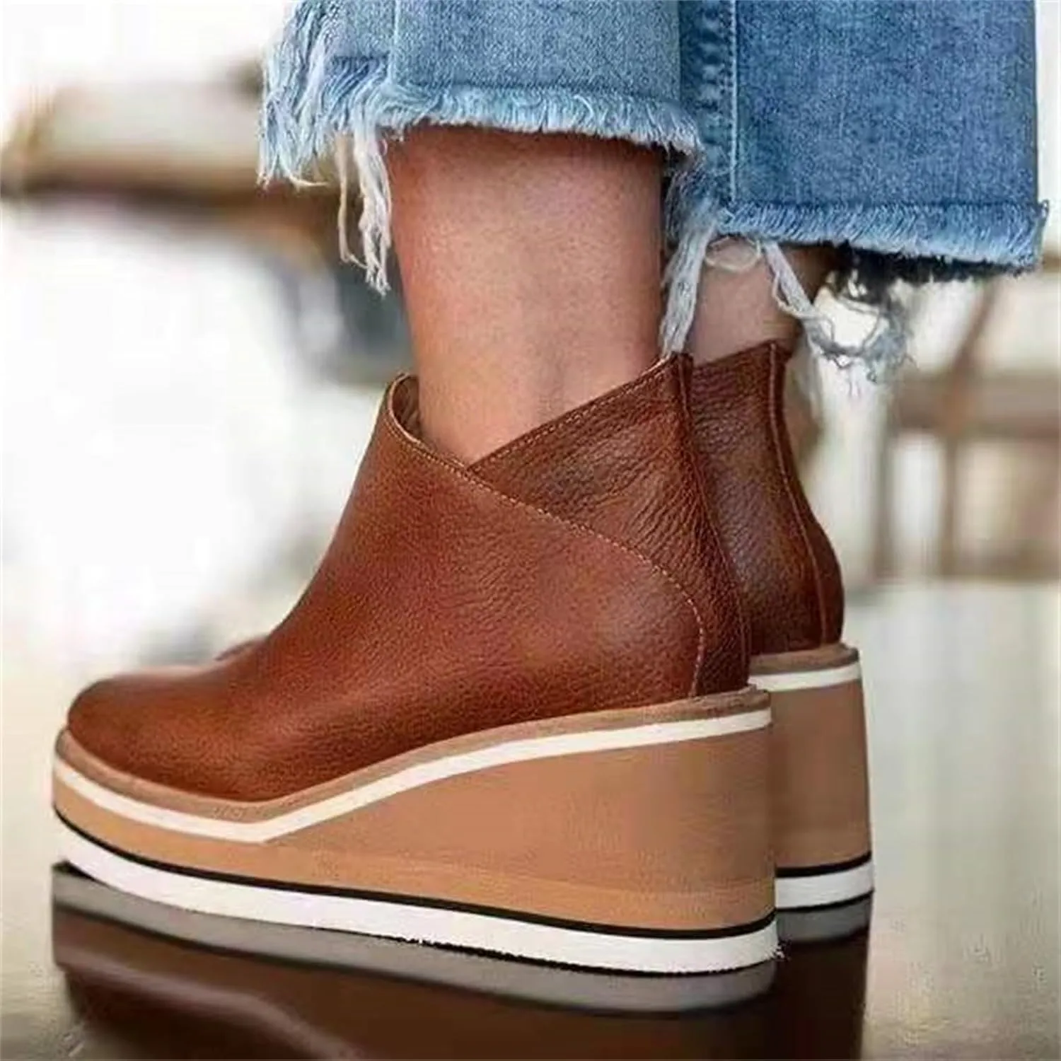 Ladmiple Wedge Boots For Women Wide Width Casual Fashion Low Wedge Heel Ankle Booties Dress Shoes Western Short Booties 2024