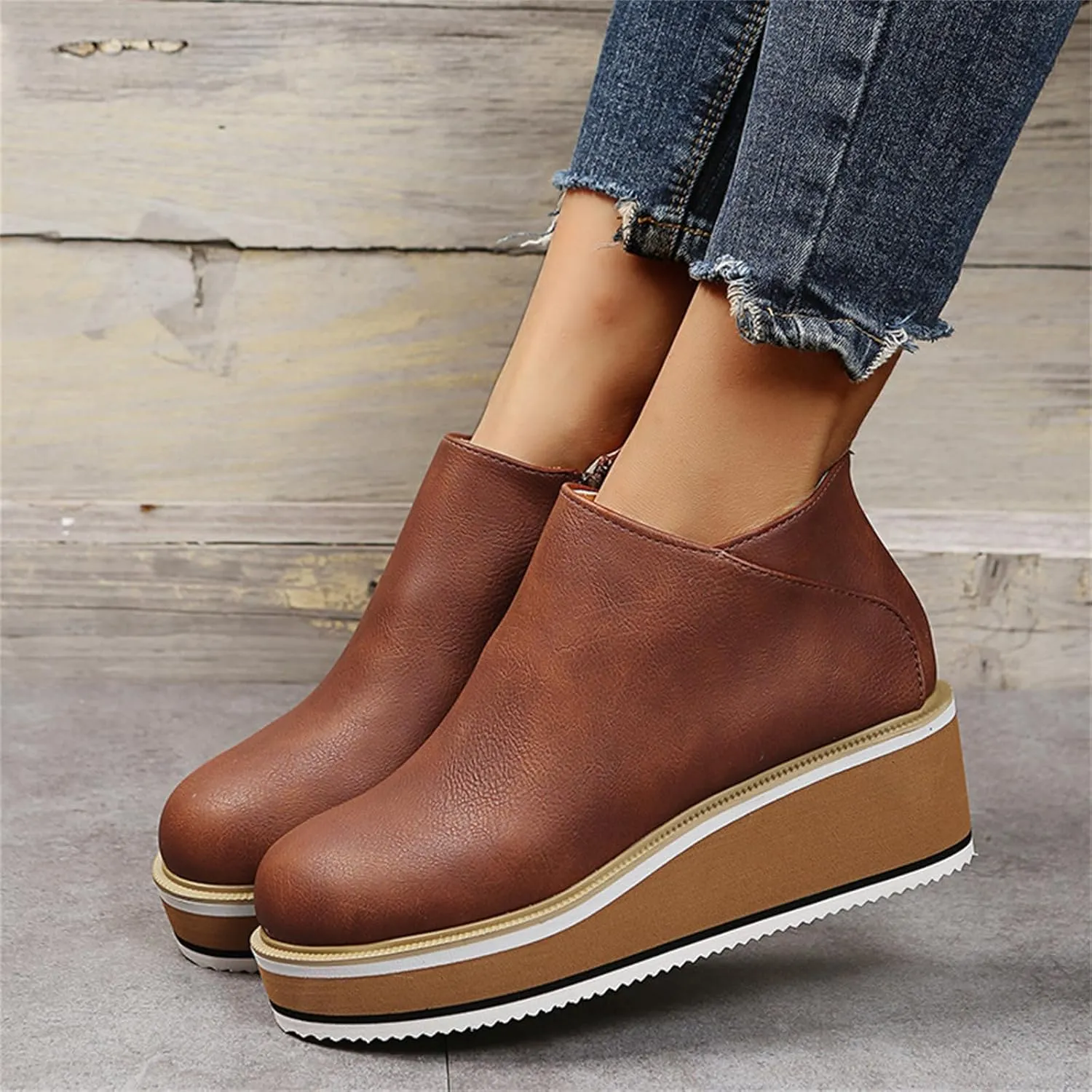 Ladmiple Wedge Boots For Women Wide Width Casual Fashion Low Wedge Heel Ankle Booties Dress Shoes Western Short Booties 2024