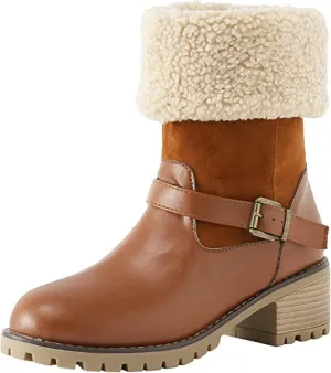 Ladmiple Winter Boots For Women Tall Mid Calf Casual Warm Fur-Lined Comfortable Winter Snow Boots Outdoor Walking Shoes