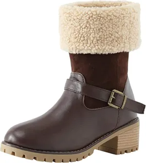 Ladmiple Winter Boots For Women Tall Mid Calf Casual Warm Fur-Lined Comfortable Winter Snow Boots Outdoor Walking Shoes