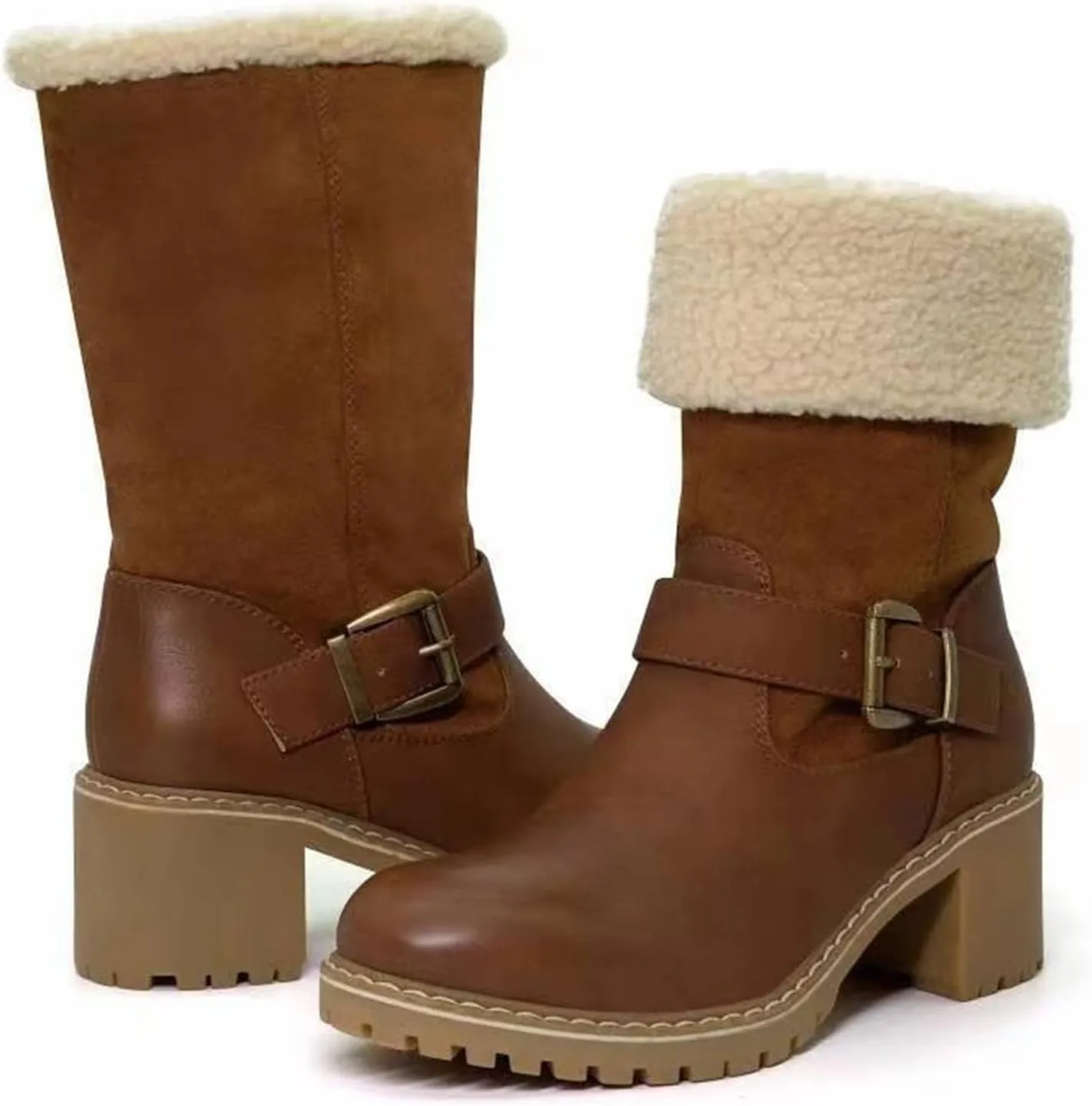 Ladmiple Winter Boots For Women Tall Mid Calf Casual Warm Fur-Lined Comfortable Winter Snow Boots Outdoor Walking Shoes