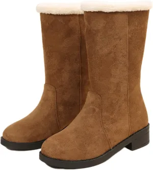 Ladmiple Winter Boots For Women Tall Mid Calf Snow Boots Warm Comfortable Slip On Outdoor Fur Lined Lining Walking Shoes