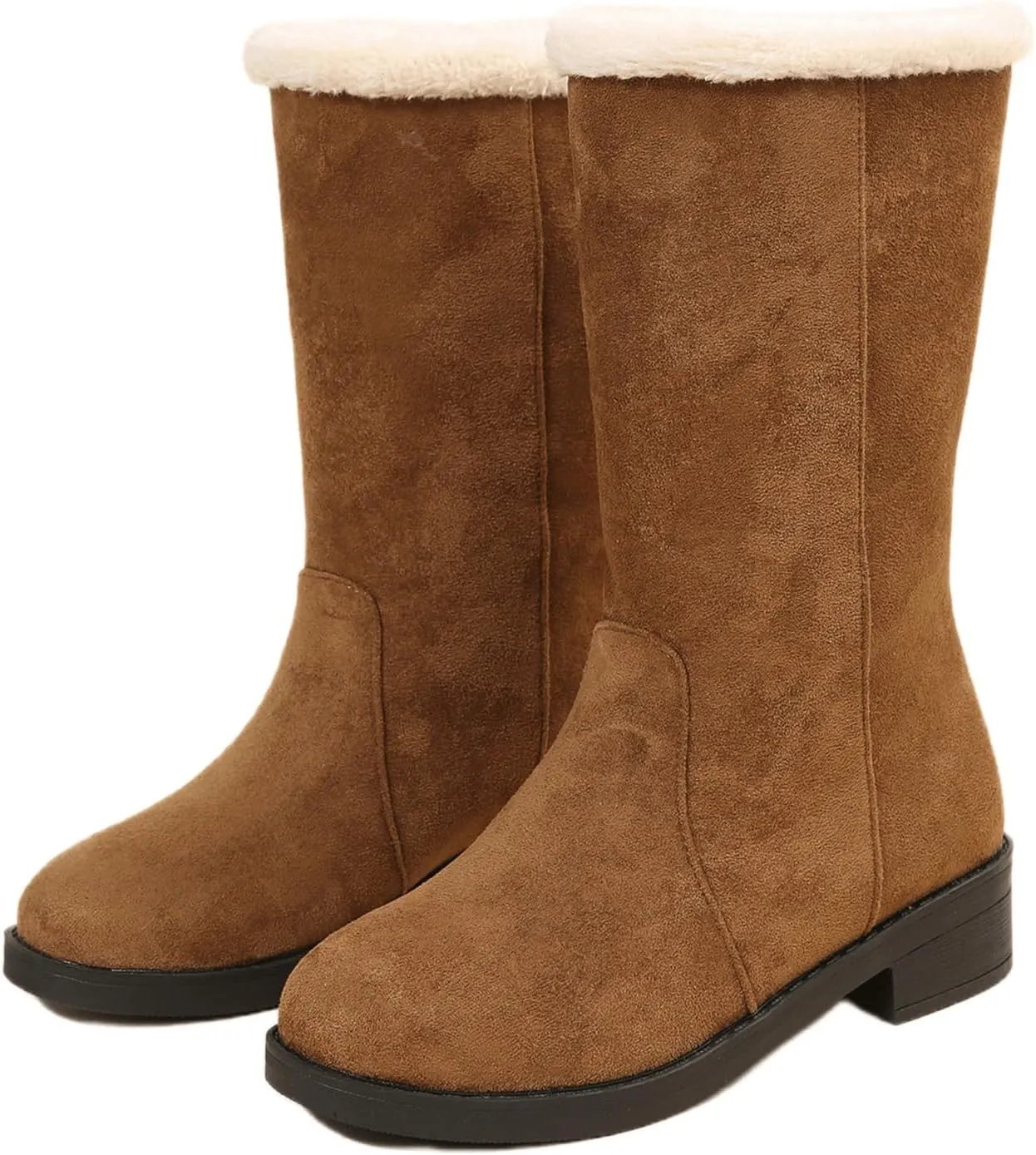 Ladmiple Winter Boots For Women Tall Mid Calf Snow Boots Warm Comfortable Slip On Outdoor Fur Lined Lining Walking Shoes