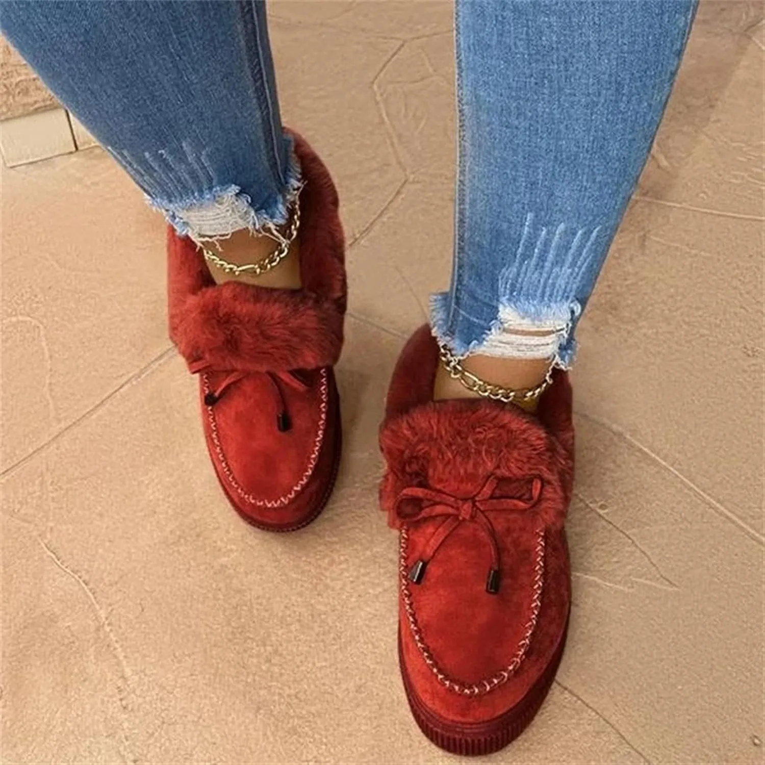 Ladmiple Winter Boots For Women Wide Width Snow Boots Comfortable Slip on Fur Lined Cold Weather Warm Ankle Booties
