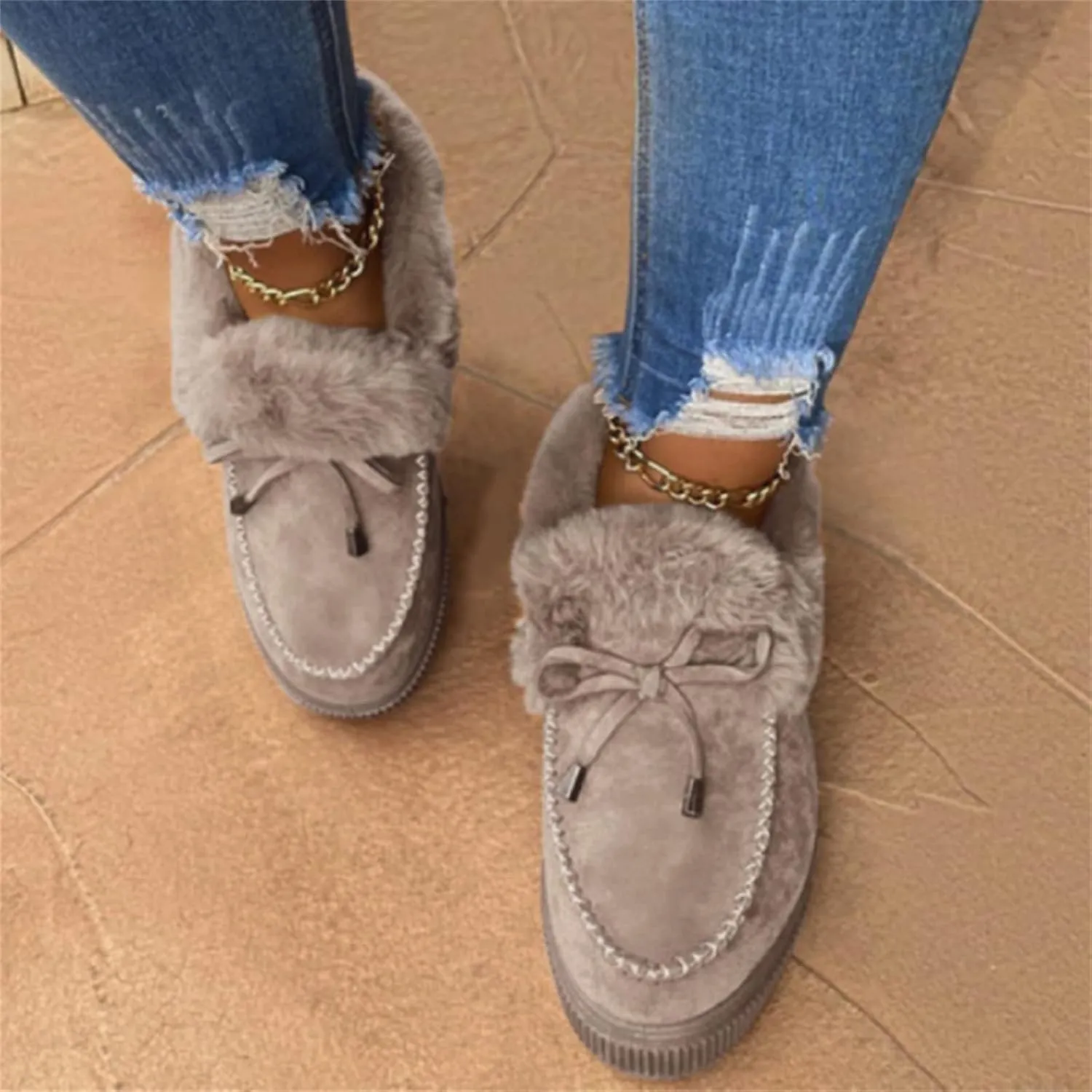Ladmiple Winter Boots For Women Wide Width Snow Boots Comfortable Slip on Fur Lined Cold Weather Warm Ankle Booties