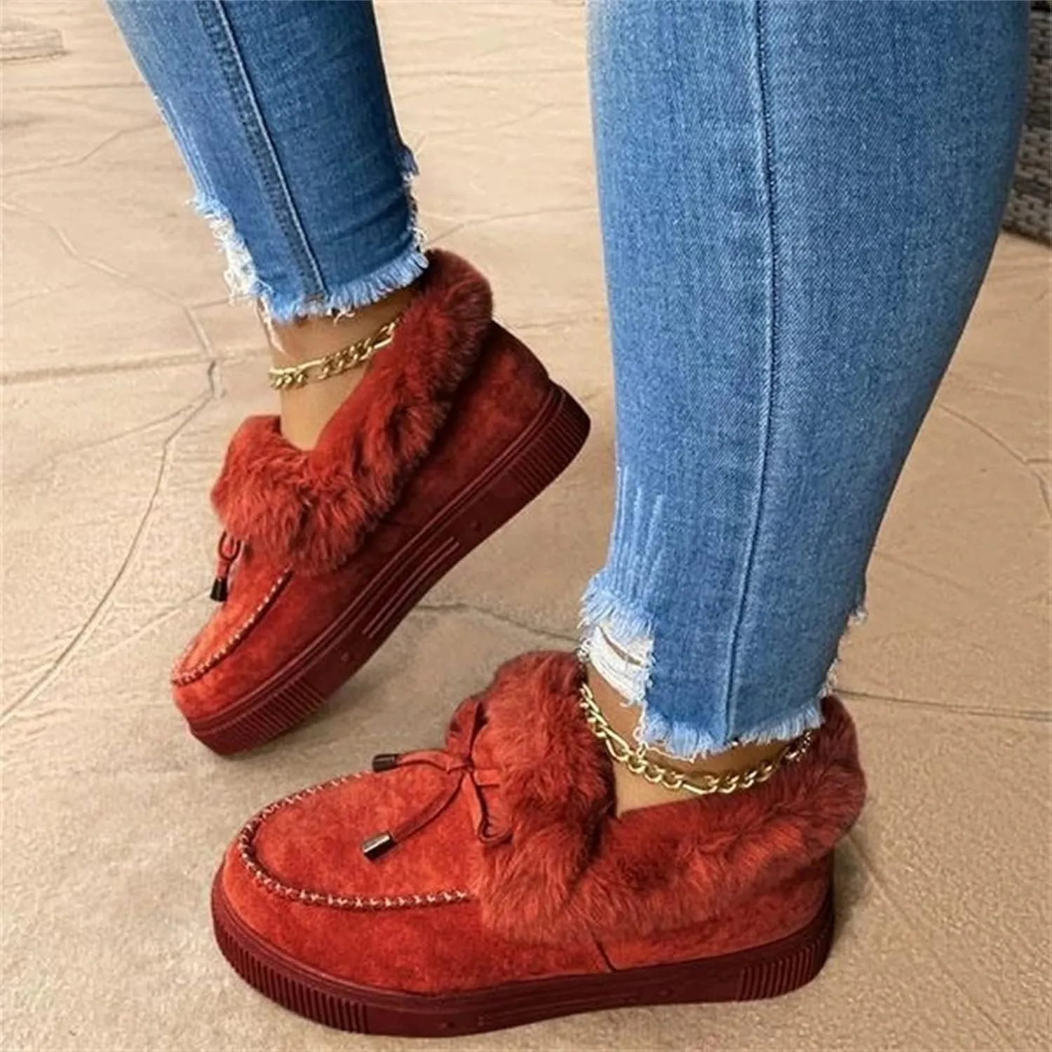 Ladmiple Winter Boots For Women Wide Width Snow Boots Comfortable Slip on Fur Lined Cold Weather Warm Ankle Booties