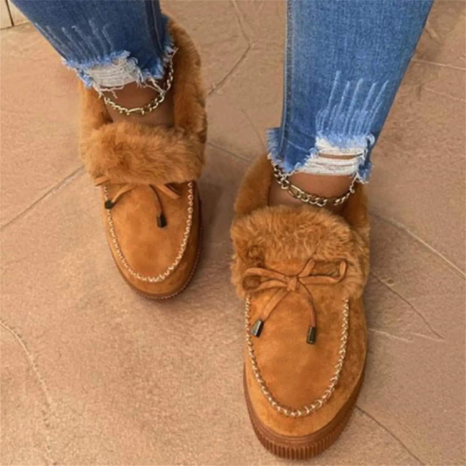 Ladmiple Winter Boots For Women Wide Width Snow Boots Comfortable Slip on Fur Lined Cold Weather Warm Ankle Booties