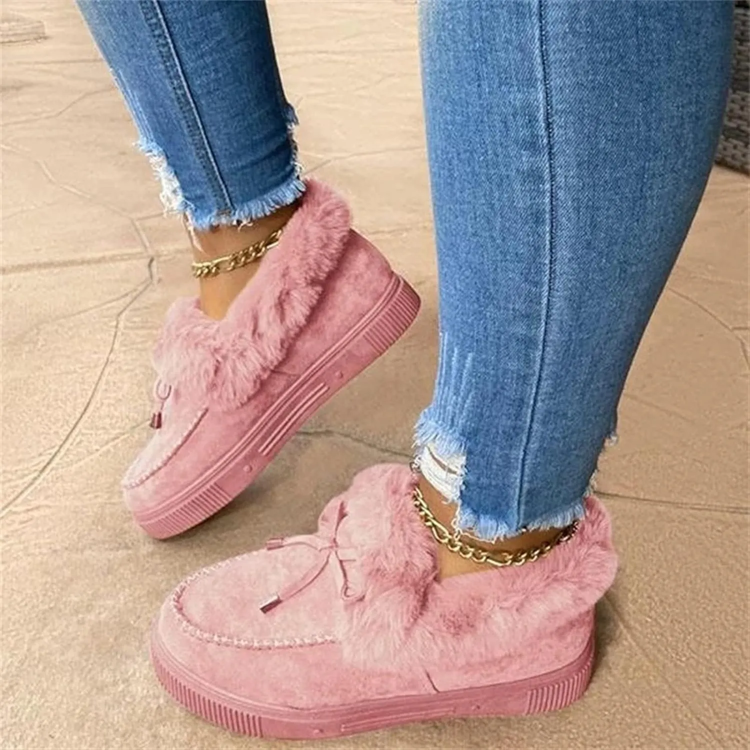 Ladmiple Winter Boots For Women Wide Width Snow Boots Comfortable Slip on Fur Lined Cold Weather Warm Ankle Booties