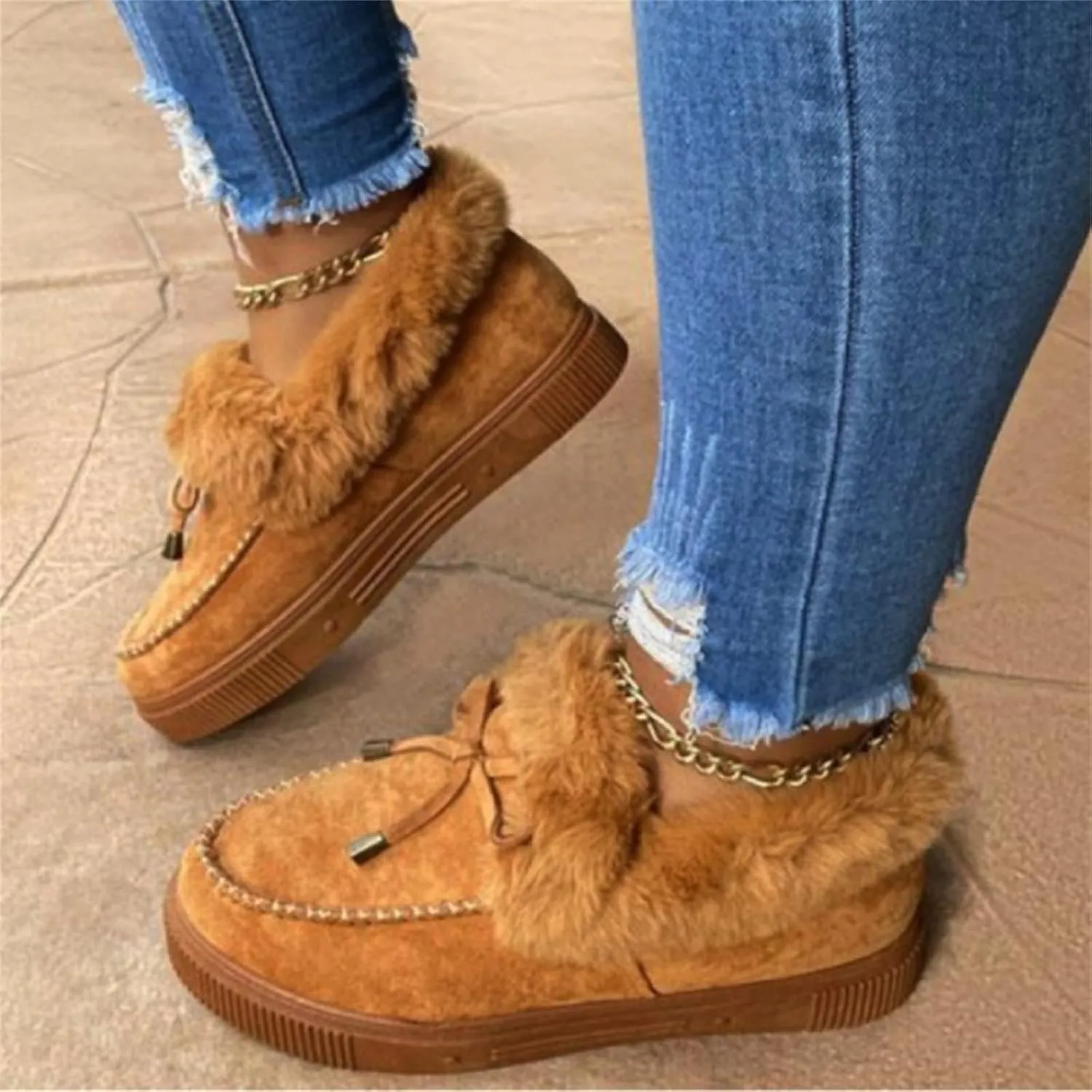 Ladmiple Winter Boots For Women Wide Width Snow Boots Comfortable Slip on Fur Lined Cold Weather Warm Ankle Booties