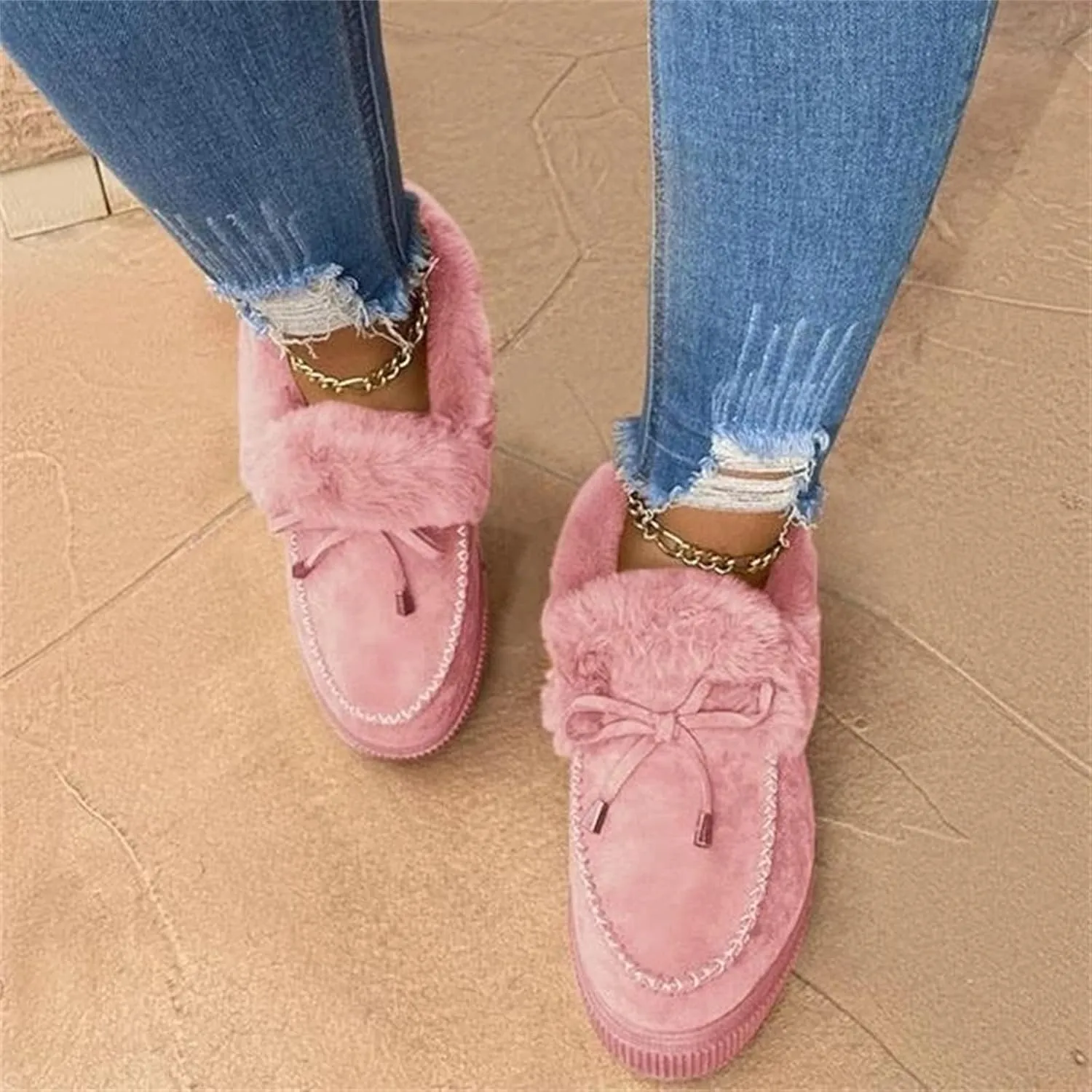 Ladmiple Winter Boots For Women Wide Width Snow Boots Comfortable Slip on Fur Lined Cold Weather Warm Ankle Booties