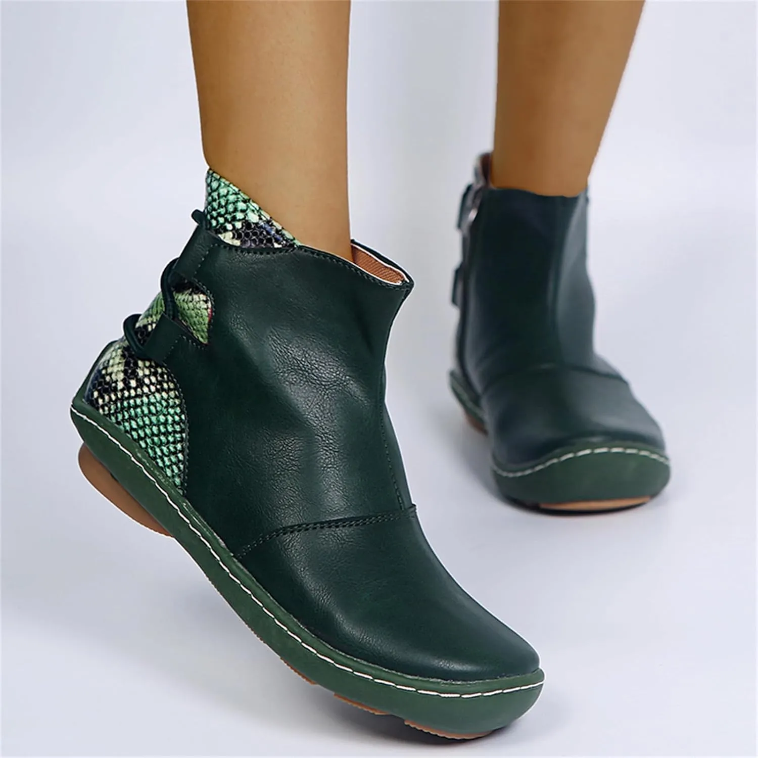 Lausiuoe Ankle Boots For Women No Heel Casual Dressy Elastic Booties Ladies Flat Western Wide Width Fashion Boot Pull-On