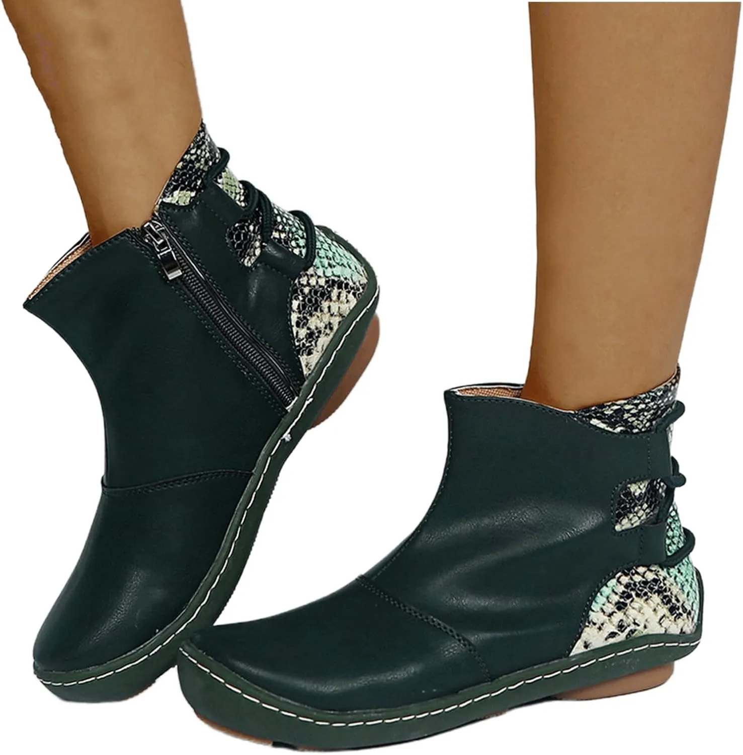 Lausiuoe Ankle Boots For Women No Heel Casual Dressy Elastic Booties Ladies Flat Western Wide Width Fashion Boot Pull-On