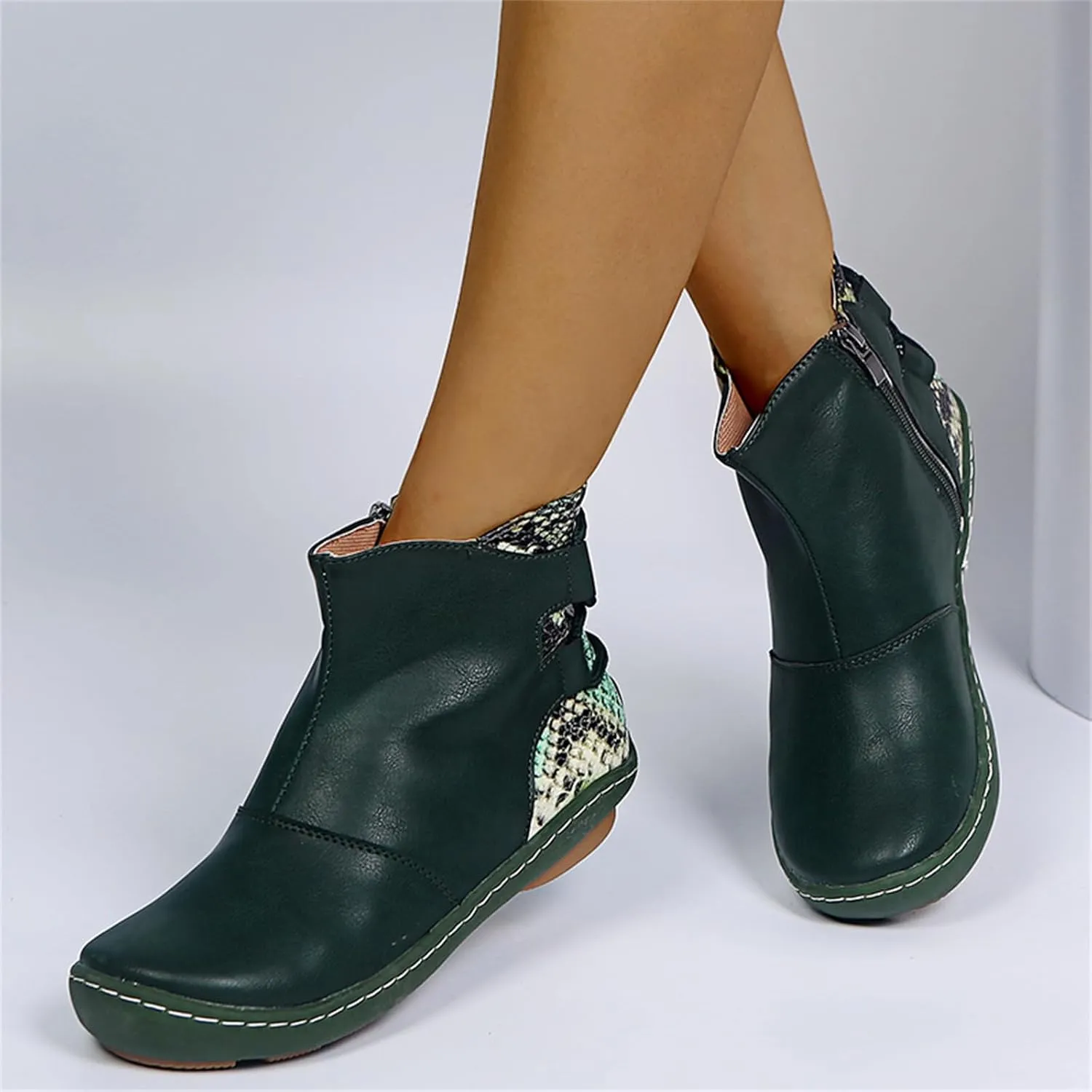 Lausiuoe Ankle Boots For Women No Heel Casual Dressy Elastic Booties Ladies Flat Western Wide Width Fashion Boot Pull-On