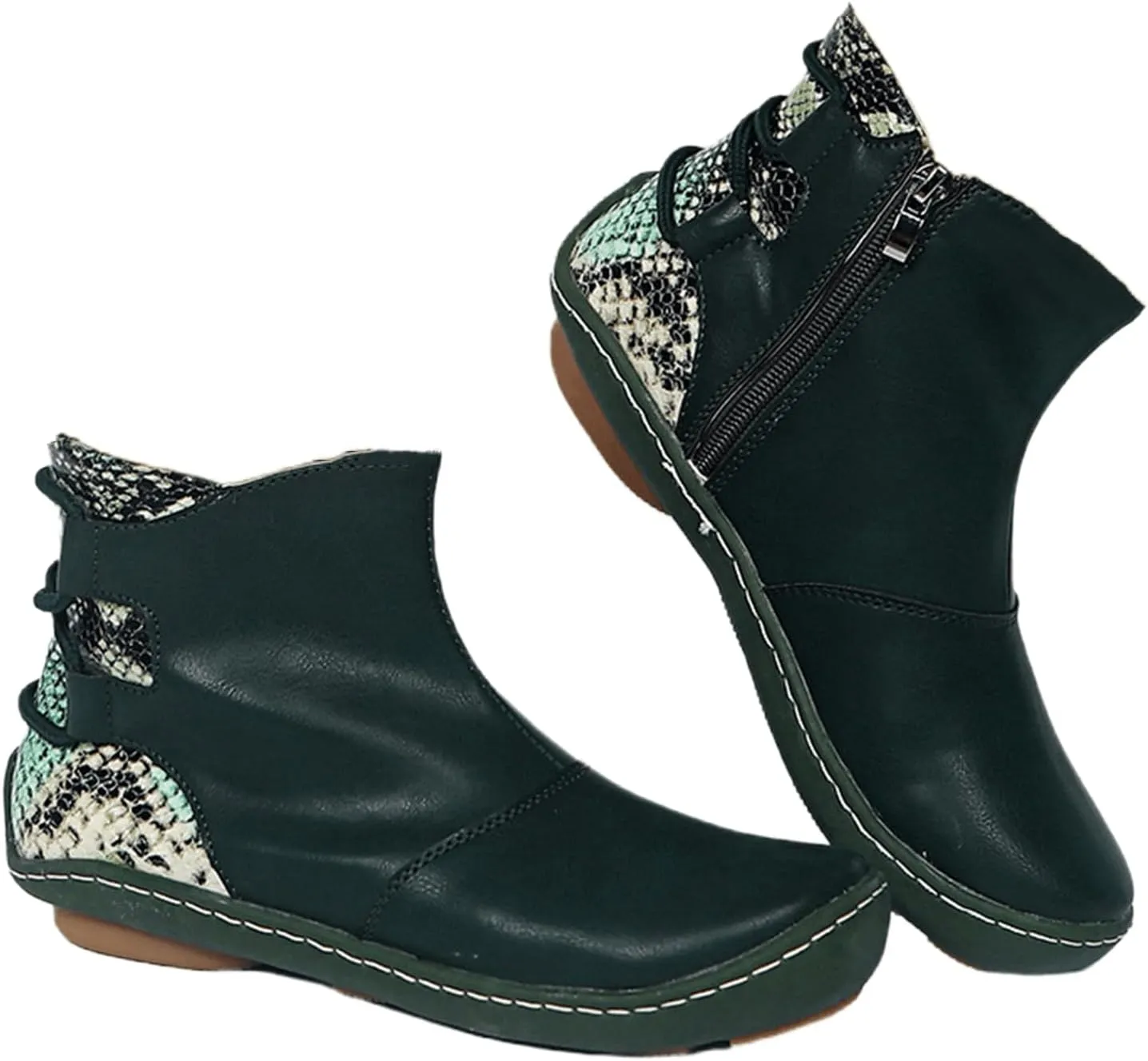 Lausiuoe Ankle Boots For Women No Heel Casual Dressy Elastic Booties Ladies Flat Western Wide Width Fashion Boot Pull-On