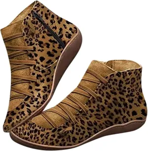Lausiuoe Boots For Women Ankle Booties Flat Short Boots Side Zipper Shoes Western Casual Dressy Fashion Boot Pull-On