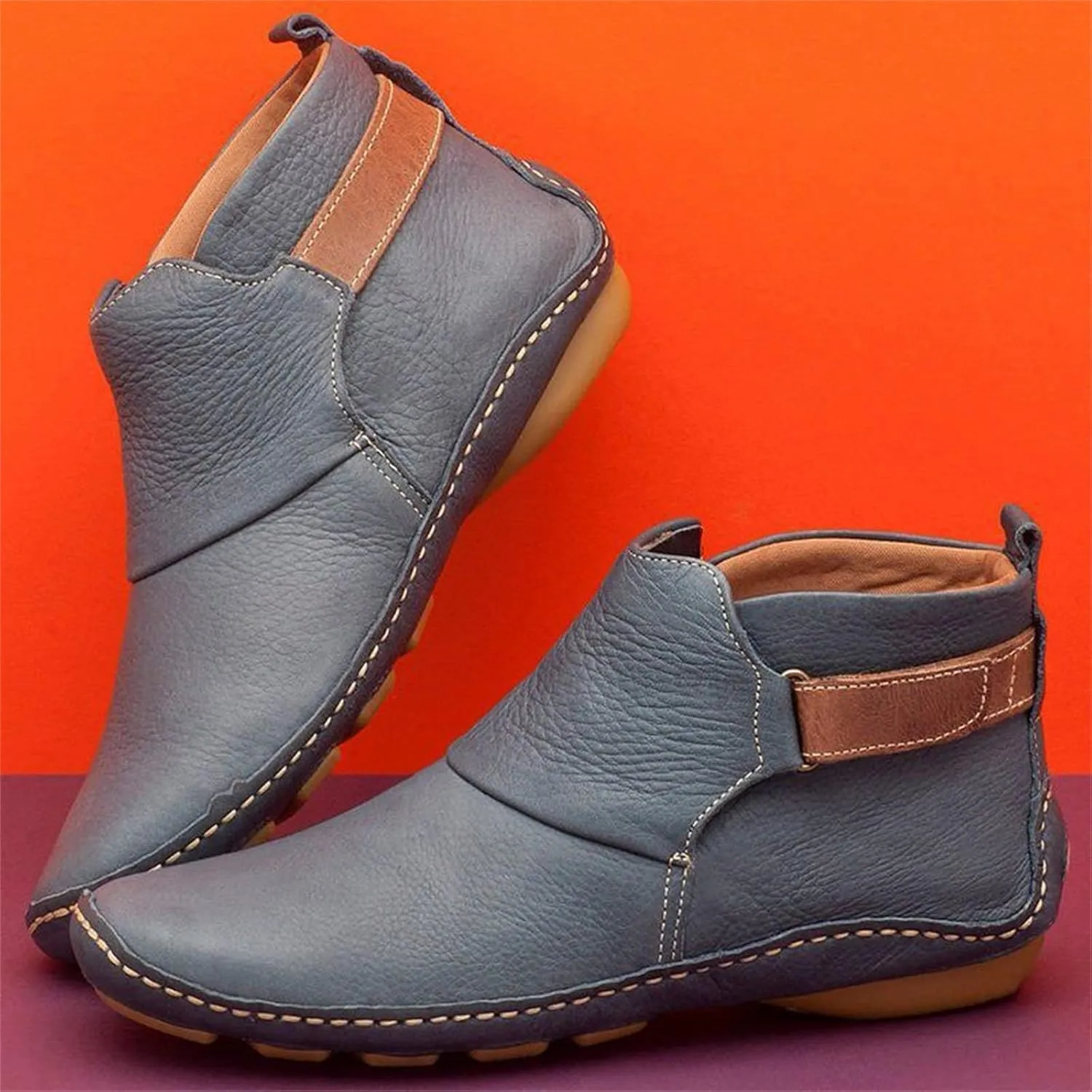 Lausiuoe Boots For Women Ankle Booties Flat Short Western Boots Lady Casual Dressy Elegant Booties Fashion Boot Pull-On