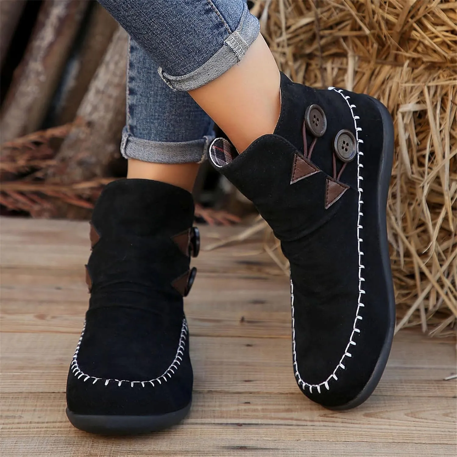 Lausiuoe Boots For Women Ankle Booties Sexy Low Heels Western Ankle Boots Casual Dressy Wide Width Elegant Flat Booties