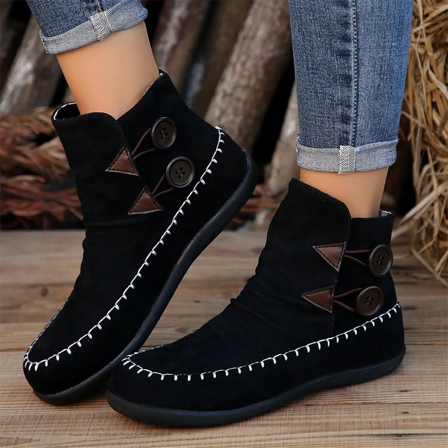 Lausiuoe Boots For Women Ankle Booties Sexy Low Heels Western Ankle Boots Casual Dressy Wide Width Elegant Flat Booties