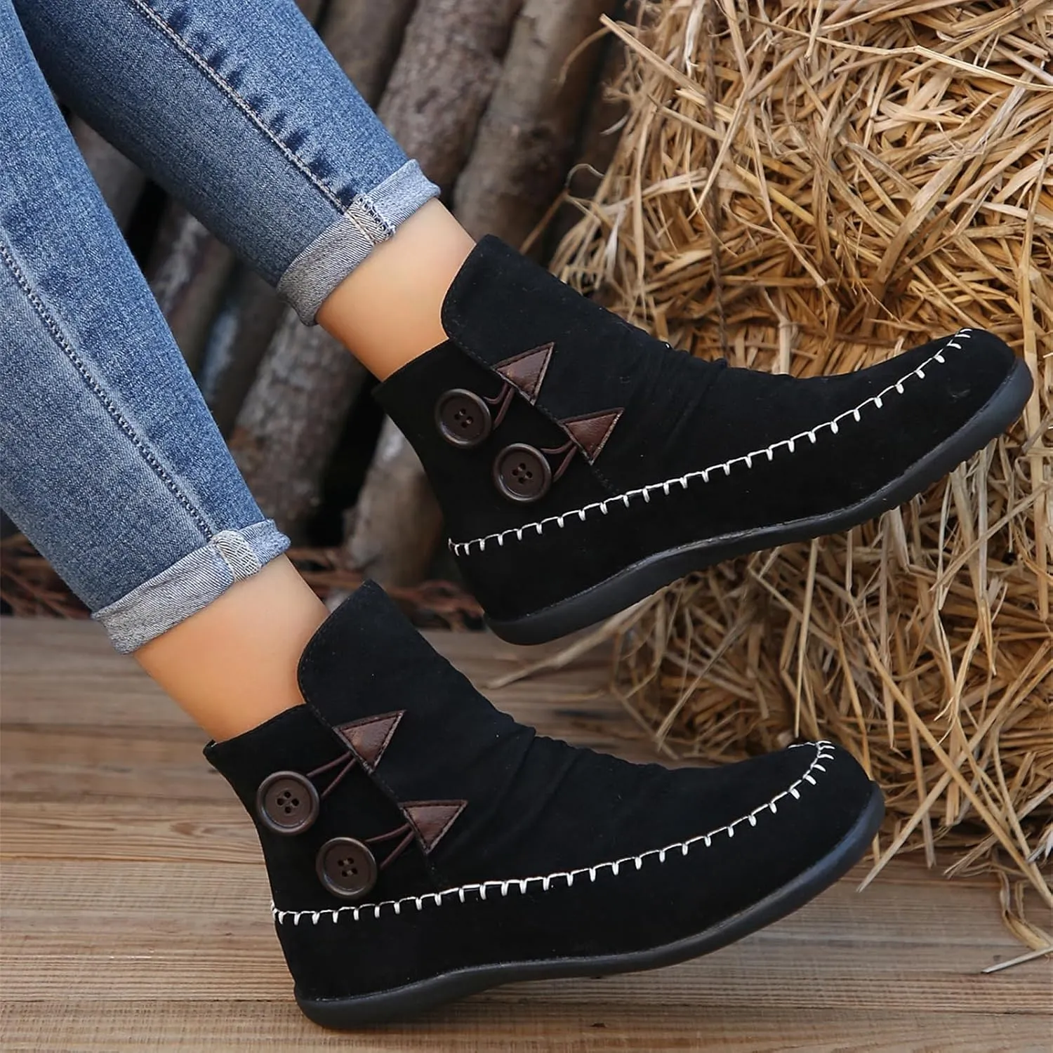 Lausiuoe Boots For Women Ankle Booties Sexy Low Heels Western Ankle Boots Casual Dressy Wide Width Elegant Flat Booties
