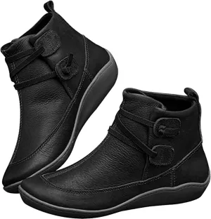 Lausiuoe Boots For Women Ankle Booties Wide Width Fashion Western Short Boots Side Zipper Casual Dressy Flat Shoes
