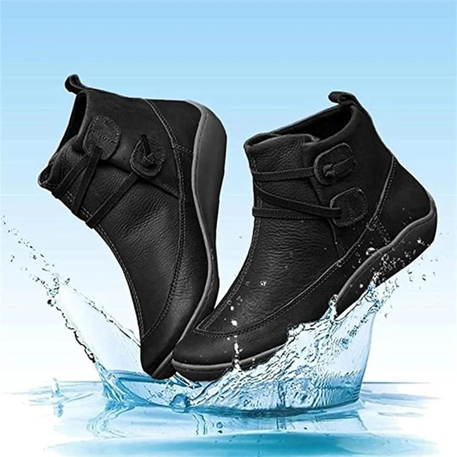 Lausiuoe Boots For Women Ankle Booties Wide Width Fashion Western Short Boots Side Zipper Casual Dressy Flat Shoes