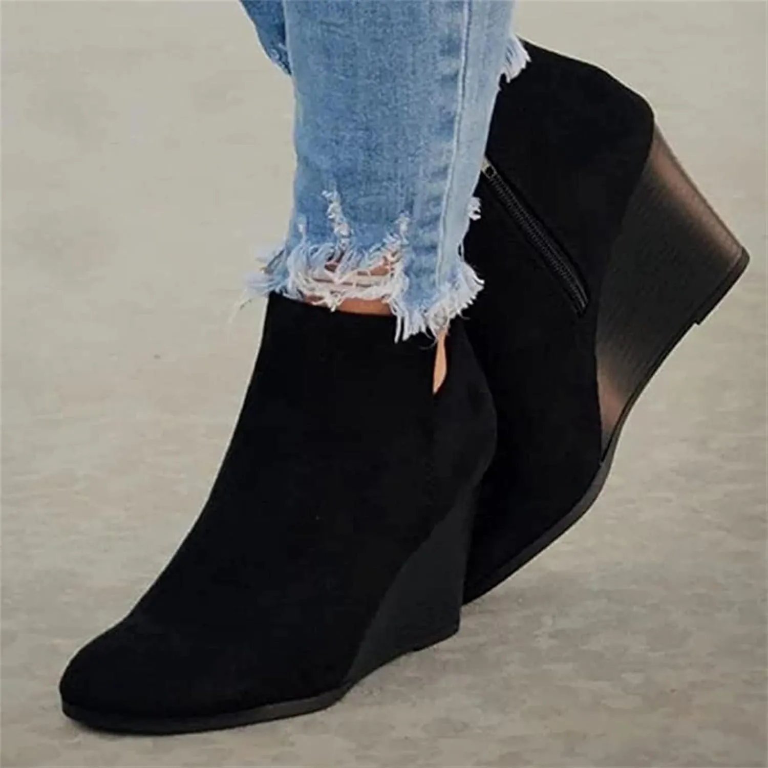 Lausiuoe Wedge Booties For Women Closed Toe Ankle Boots Low Heels Western Shoes Casual Dressy Platform Fall Booties