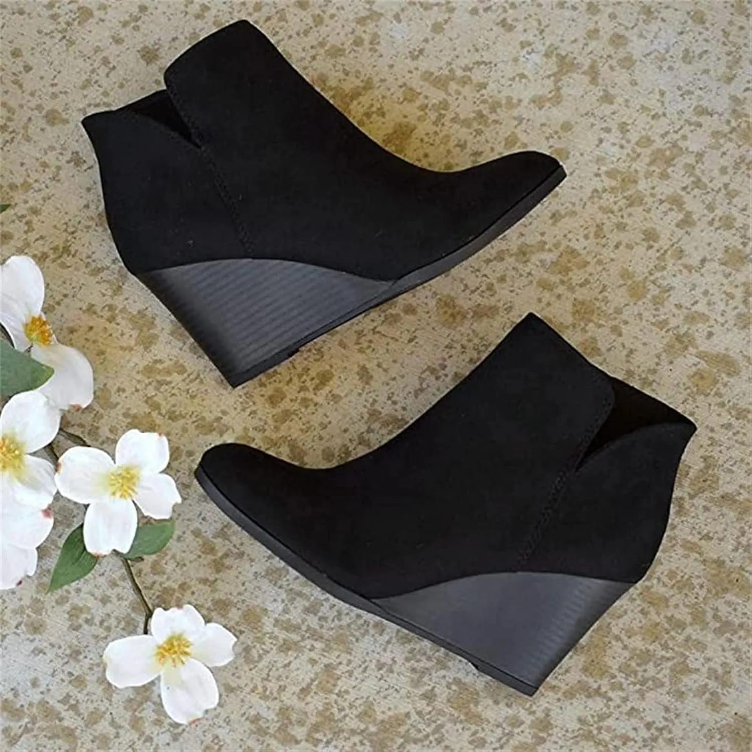Lausiuoe Wedge Booties For Women Closed Toe Ankle Boots Low Heels Western Shoes Casual Dressy Platform Fall Booties