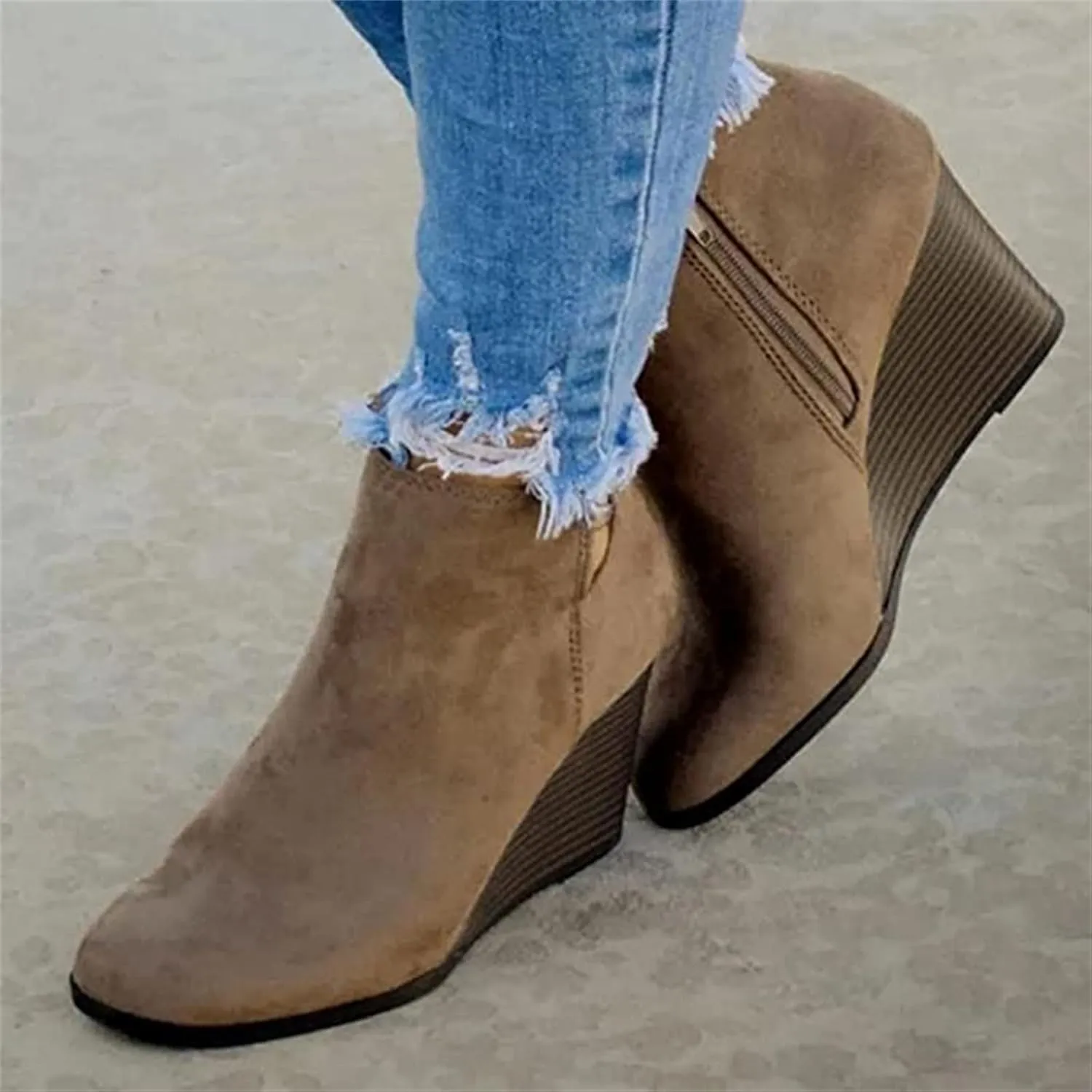 Lausiuoe Wedge Booties For Women Closed Toe Heeled Ankle Boots Casual Dressy Fashion Platform Wide Western Fall Booties