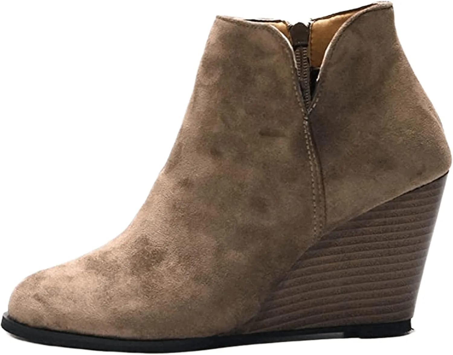 Lausiuoe Wedge Booties For Women Closed Toe Heeled Ankle Boots Casual Dressy Fashion Platform Wide Western Fall Booties
